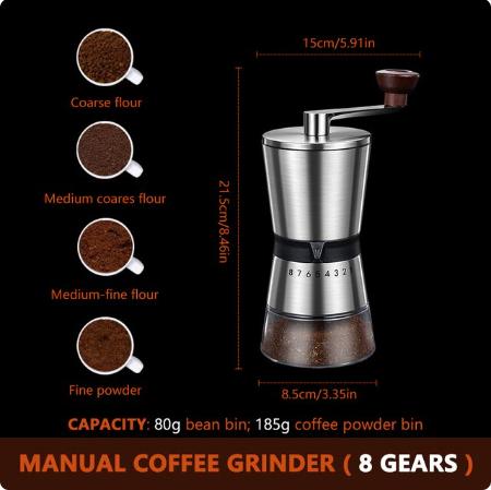 Moedor de Café Manual Inox 8 Níveis de Moagem - Desperte o Verdadeiro Sabor do Café!